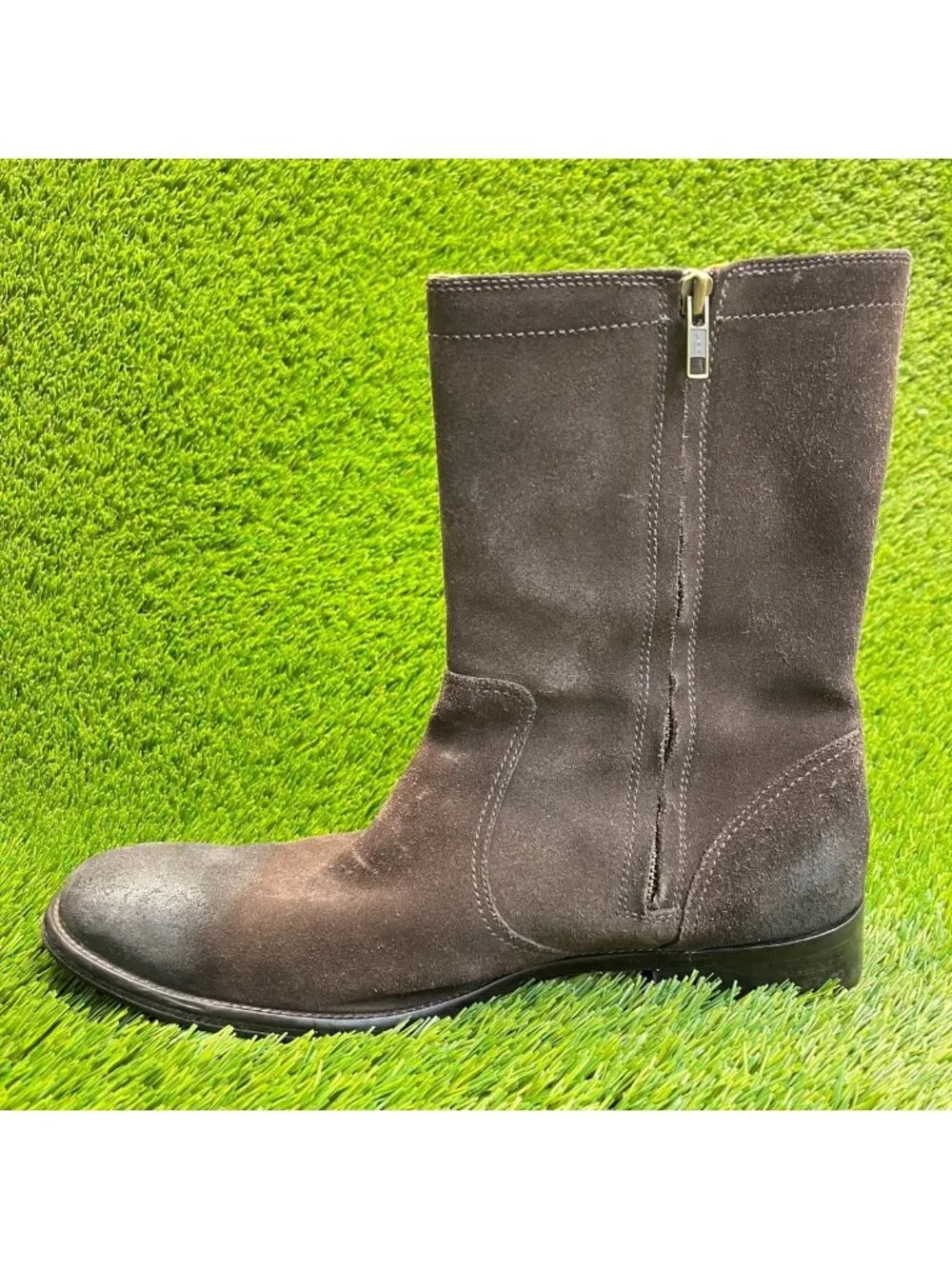 Cole Haan Mens Size 11.5 Chocolate Brown Classic Outdoor Suede Zip Up Boots